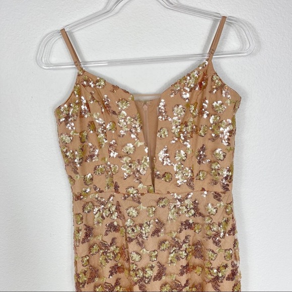 Dress The Population Mara Lace Sequin Gold Maxi Dress Large - Picture 3 of 12